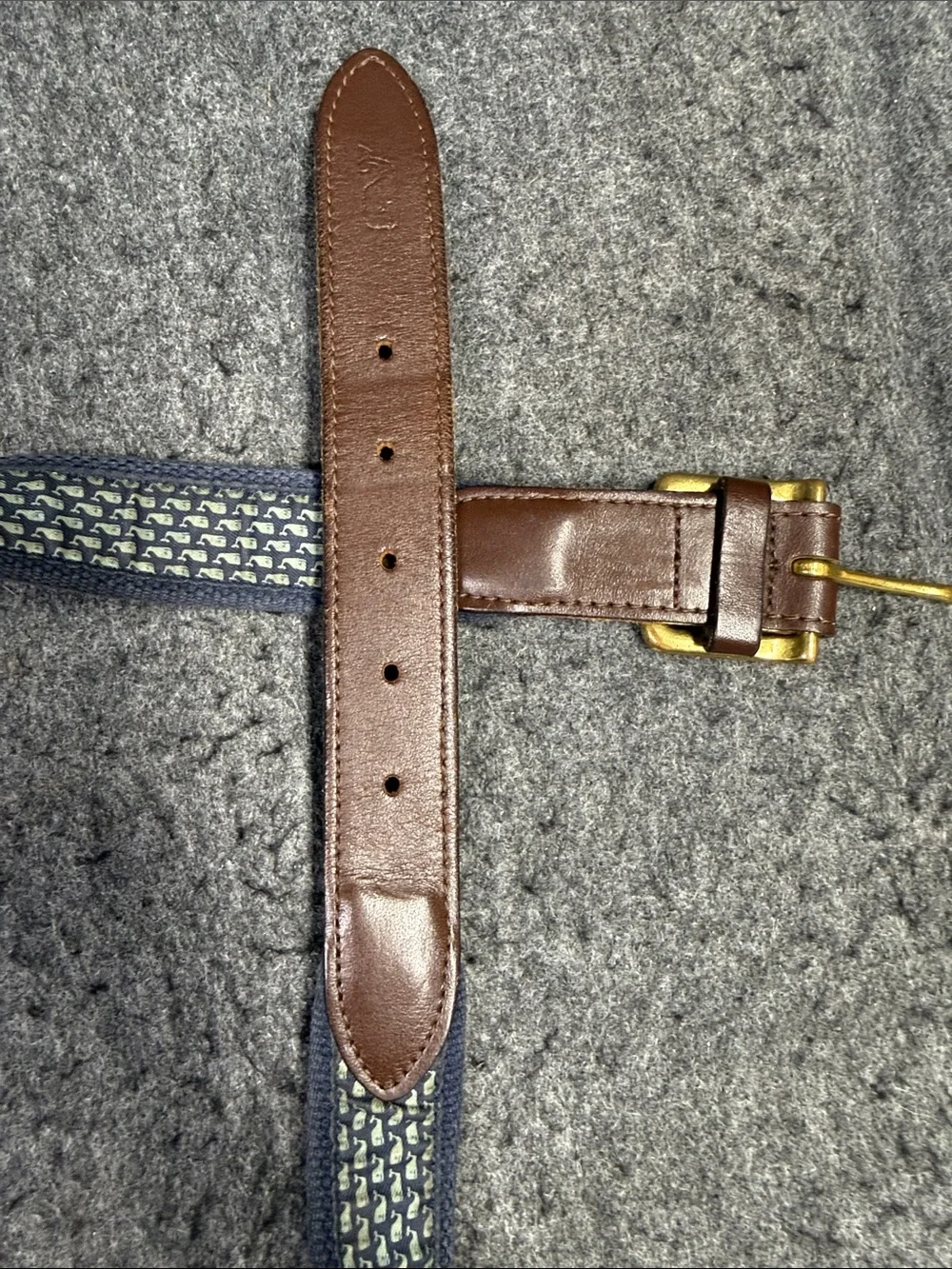 Vineyard Vines Blue Woven Belt with Brown Leather Trim